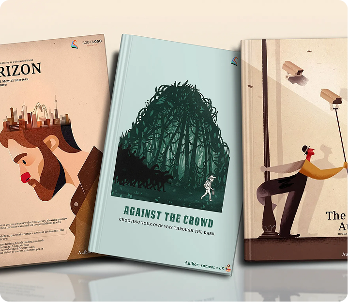 Three illustrated book covers including Against the Crowd