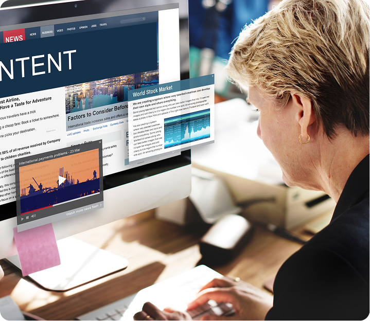 Reader engaging with digital news and content on a desktop screen